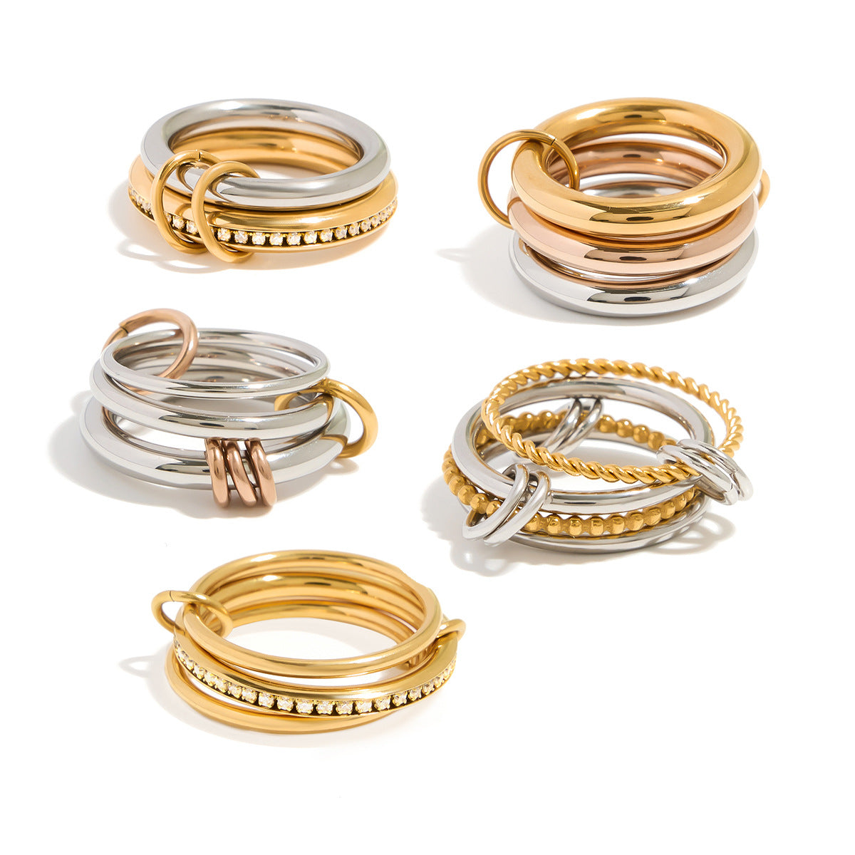 Anillo chapado de acero inoxidable geométrico para mujer