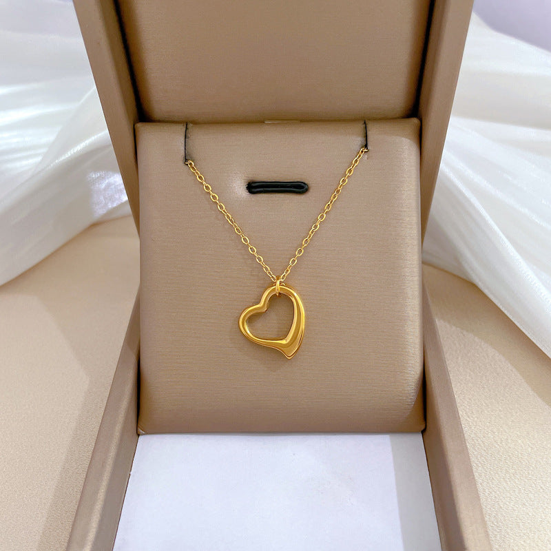Minimalist Titanium Steel Heart Chain Necklace for Women Floral Pattern