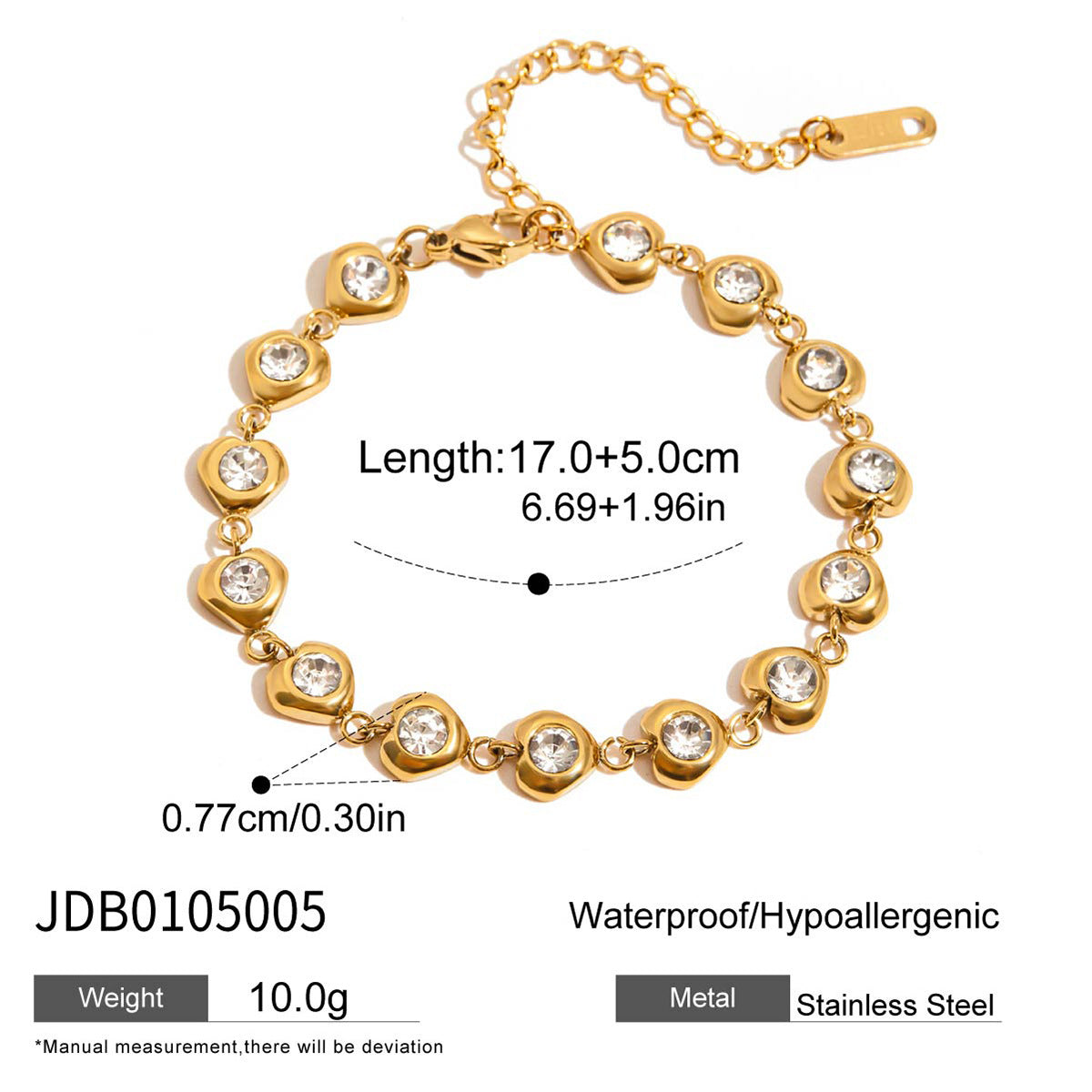 Luxury Round Geometric Stainless Steel Bracelet with Cubic Zirconia 18K Gold Plated