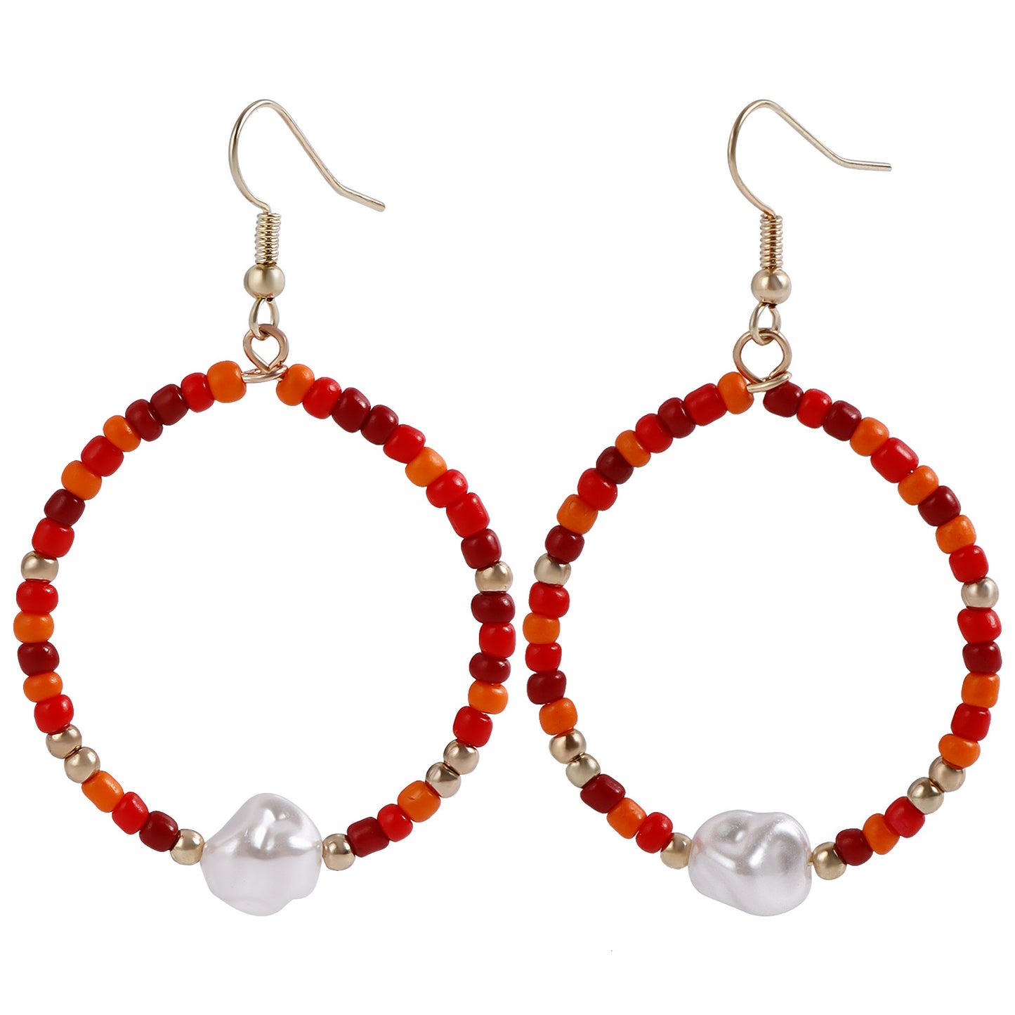 Fashionable Geometric Circle Earrings for Women in Alloy with Plating Finish, Imitation Pearl and Moon Motif Design