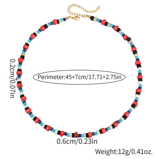 Handmade Geometric Wood and Turquoise Beaded Necklace with Cable Chain for Unisex Summer Beach Wear