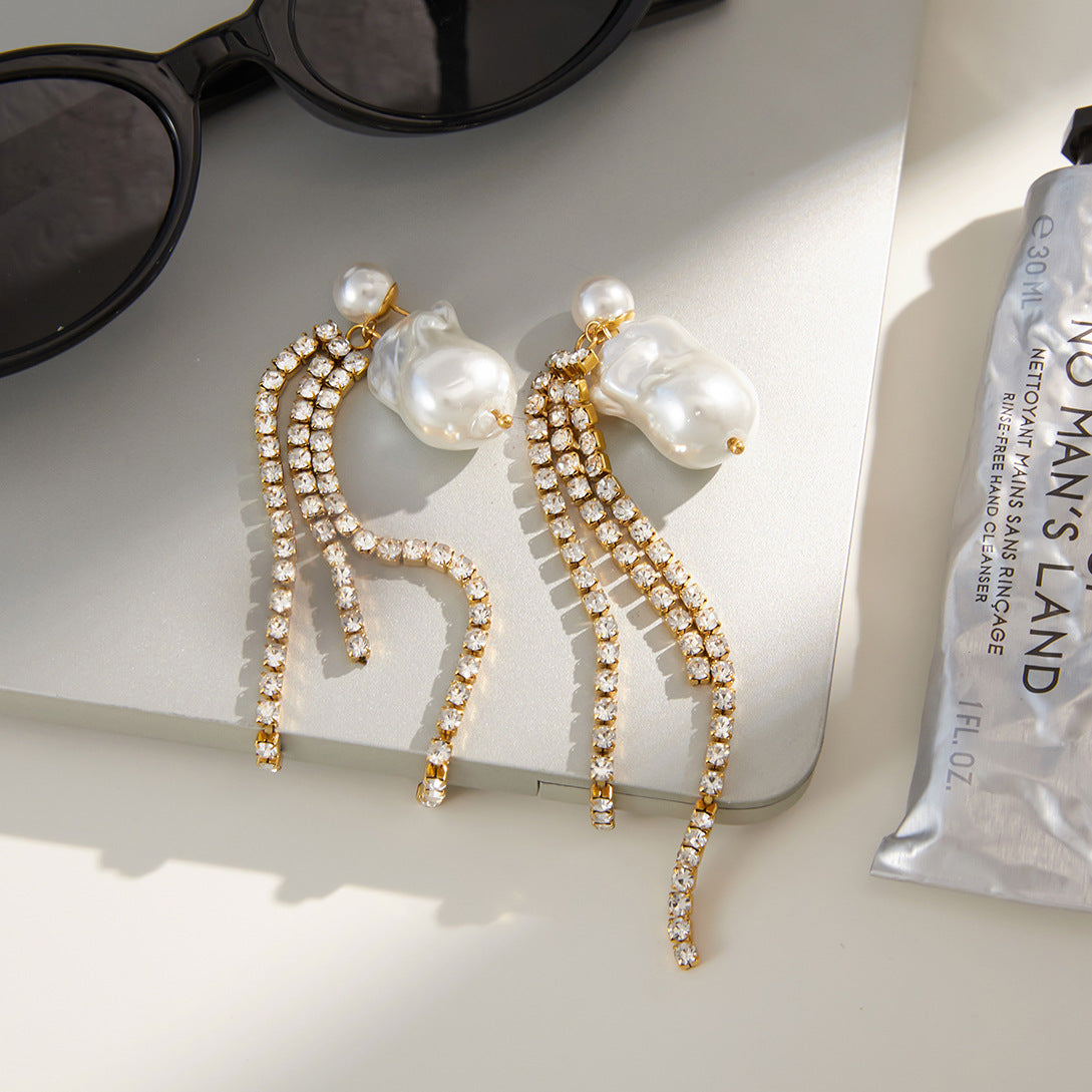 Orecchini a perno geometrici in acciaio inossidabile con intarsio in strass placcati in oro PVD Gioielli di lusso alla moda per donna