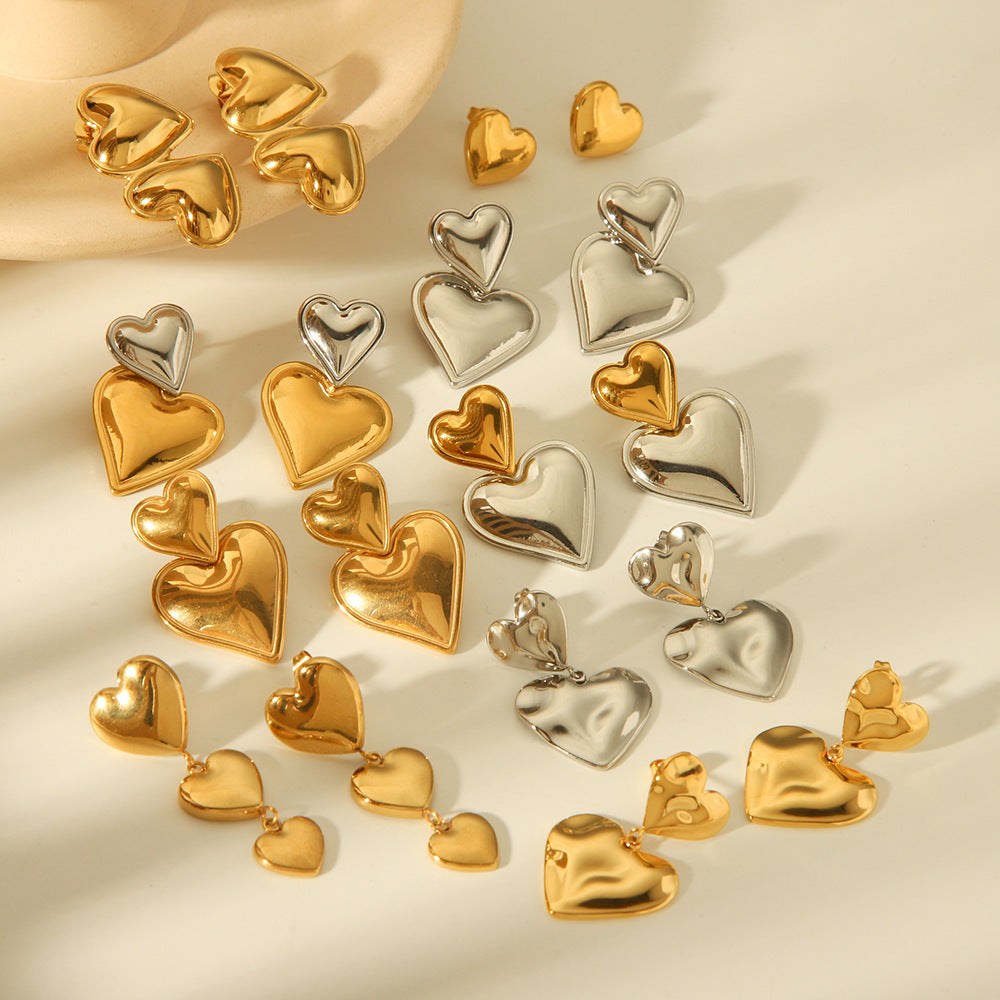 INS Style Heart-Shaped Titanium Steel Earrings with 18K Gold Plating, Stainless Steel Posts, Hypoallergenic and Fade-Resistant for Women