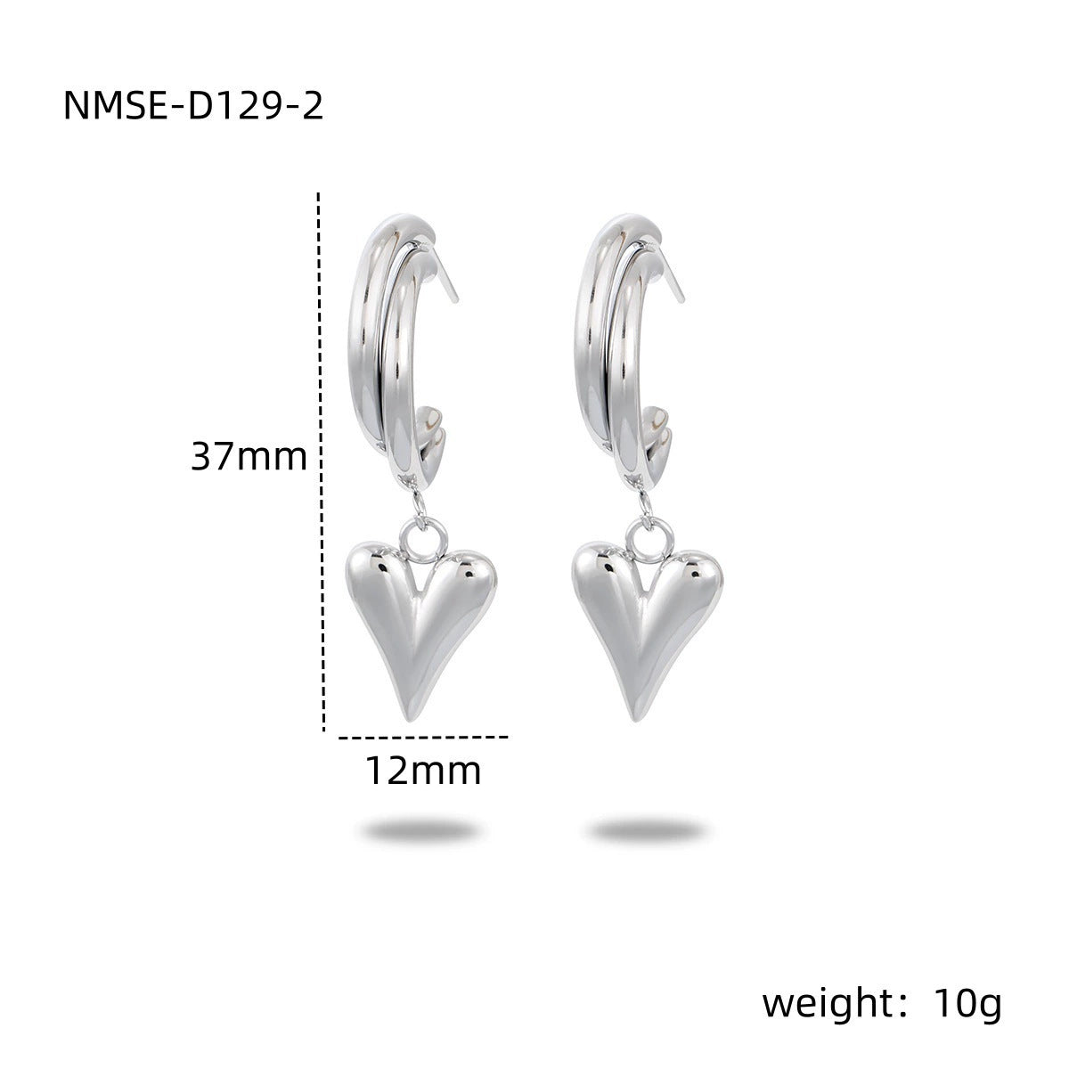 Orecchini a perno da donna in acciaio inossidabile a forma di cuore, minimalisti ed eleganti, con finitura placcata