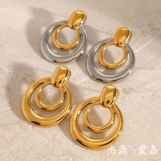Minimalist Geometric Round Plated Stainless Steel Earrings for Women