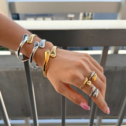 Fashion-Forward Stainless Steel Bracelet Set with Titanium Steel Ring and Drop-Shaped Earrings for Women