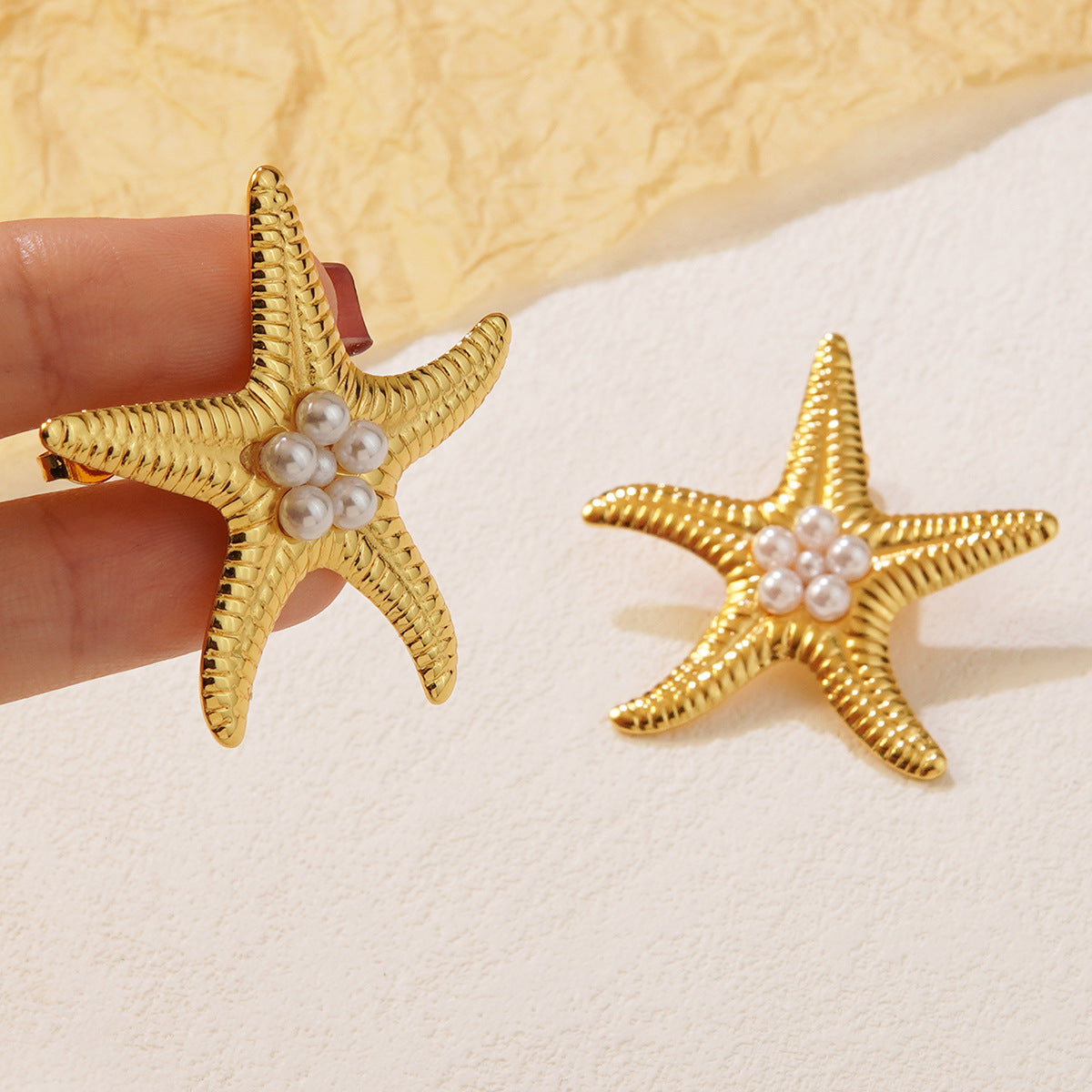 Luxury Casual Starfish Pearl Stainless Steel Stud Earrings for Women
