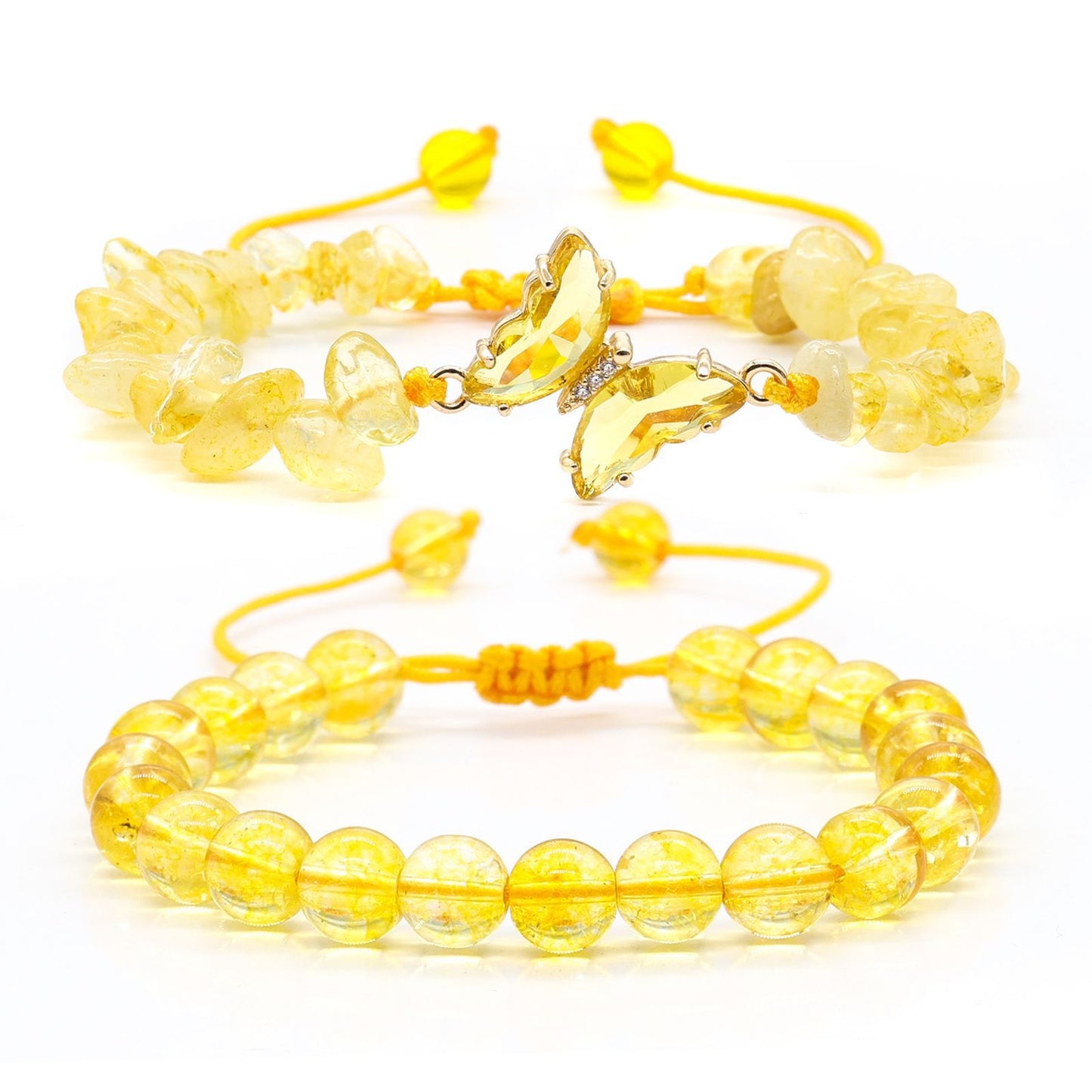 Minimalist Gradient Butterfly Crystal Bracelet with Amethyst and Citrine Chips for Women
