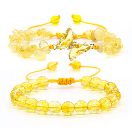 Minimalist Gradient Butterfly Crystal Bracelet with Amethyst and Citrine Chips for Women