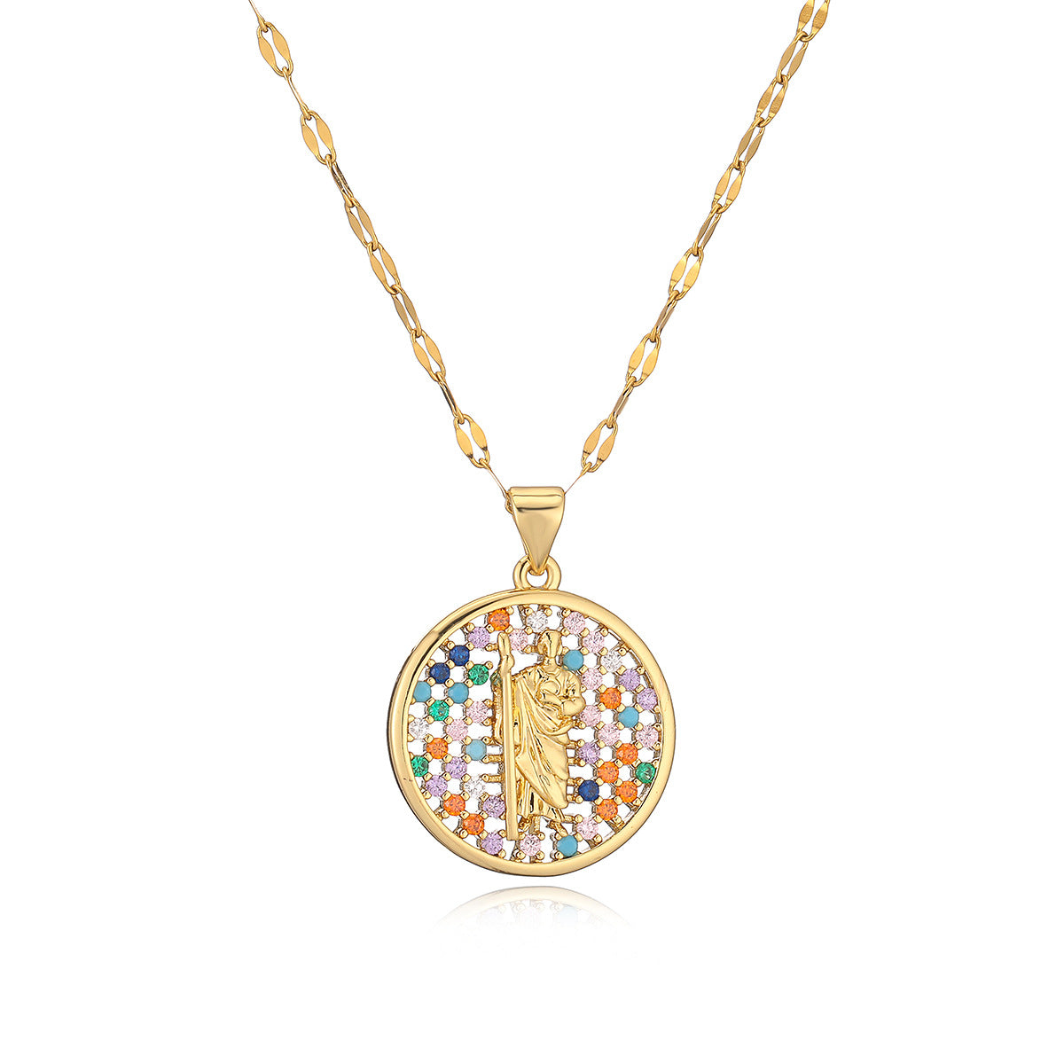Minimalist Geometric Maria Pendant Necklace for Women with Copper Base Plated in 18K Gold and Zircon Inlay
