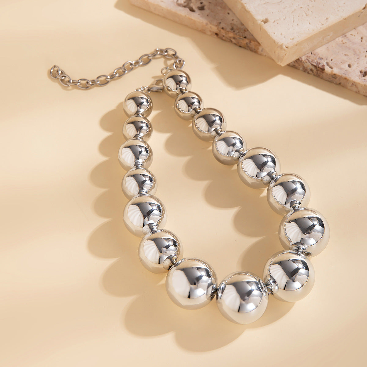 Punk Geometric Round Beaded Choker Necklace for Women