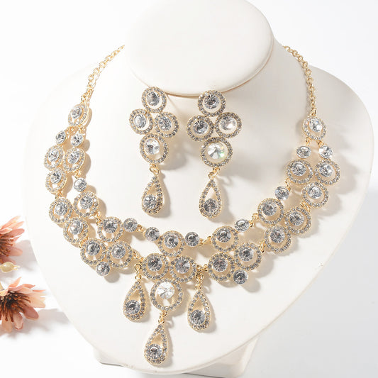 Vintage Baroque Floral Plated Alloy Ball Chain Necklace and Earring Set for Women