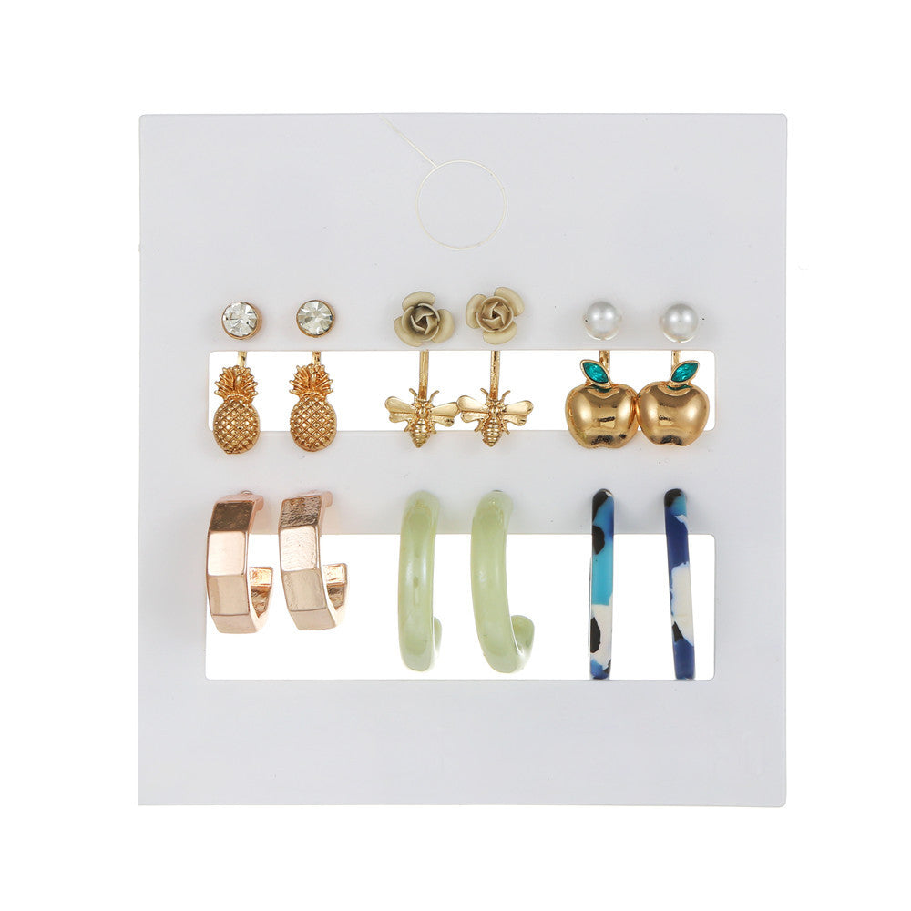 Vintage Business Geometric Square Round Alloy Plated Hoop Earring Set with Pearl Inlay for Women