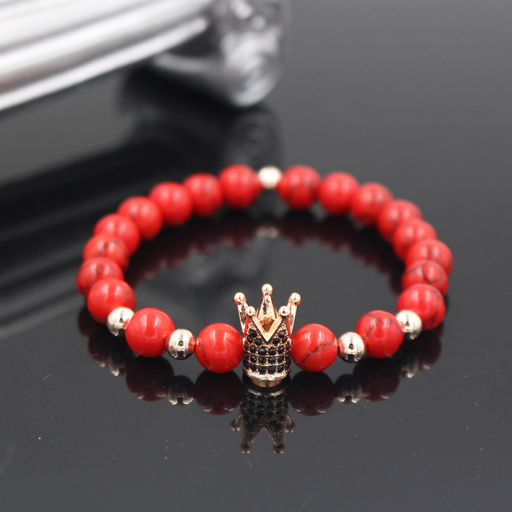 Crown Shape Brass Cubic Zirconia Handmade Beaded Bracelet Unisex