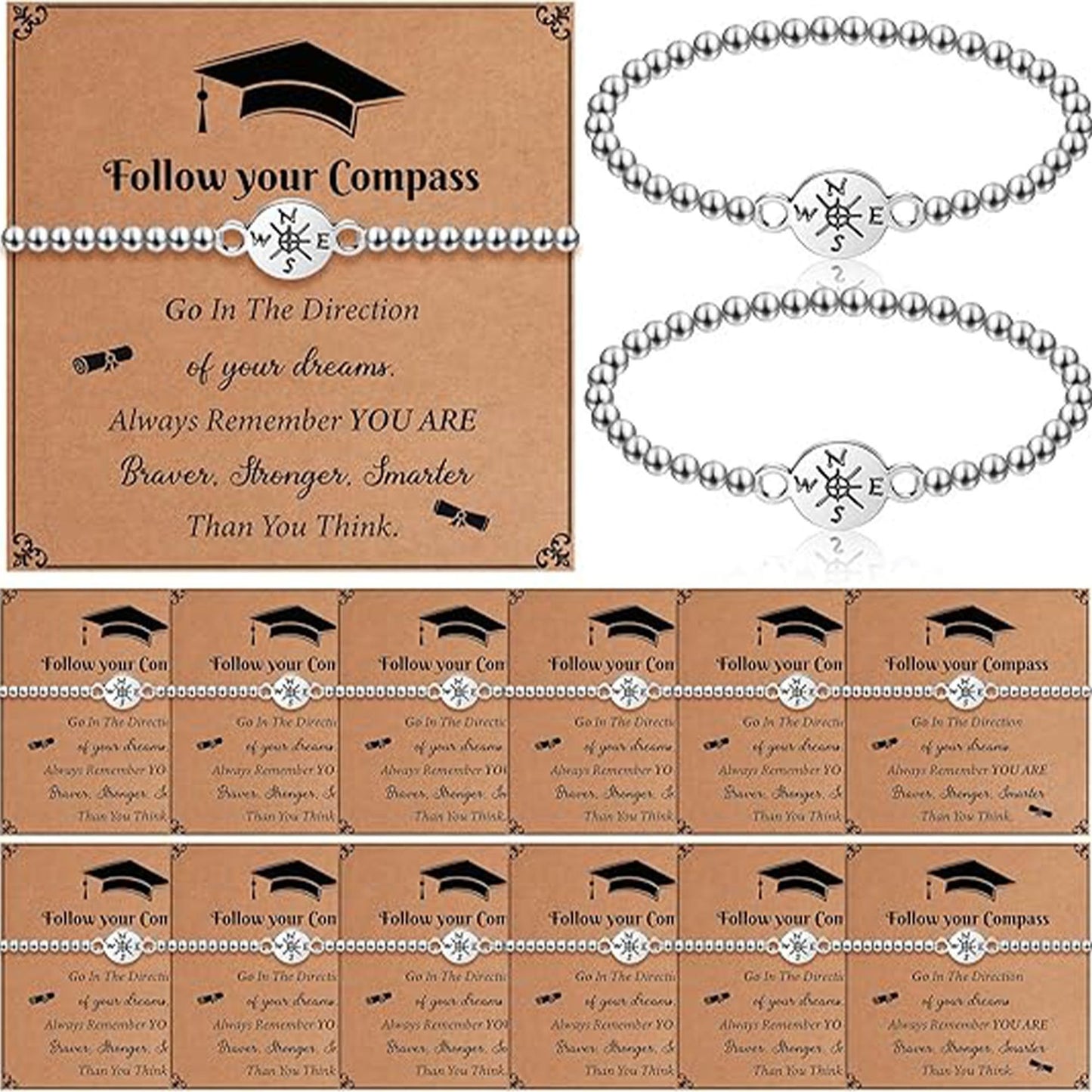Minimalist Geometric Round Alloy Bracelet Set Unisex Compass Graduation Gift