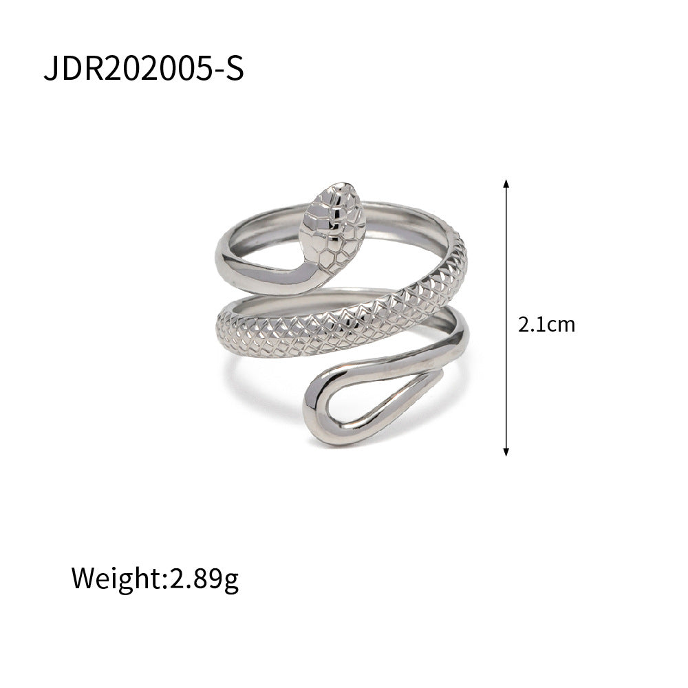 Anello minimalista con serpente geometrico in acciaio inossidabile con finitura placcata da donna