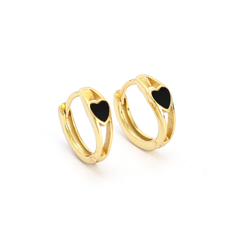 Minimalist Heart-Shaped S925 Sterling Silver Enamel Earrings for Women with Polished Finish