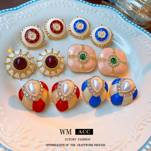 Pendientes de esmalte vintage con goteo en forma de lágrima con postes de acero inoxidable para mujer