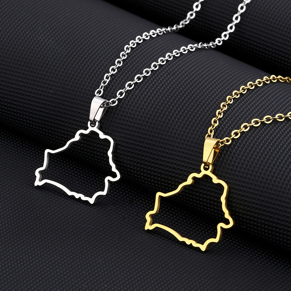 Collar de acero de titanio con colgante geométrico minimalista ahuecado con baño de oro en cadena tipo O para unisex