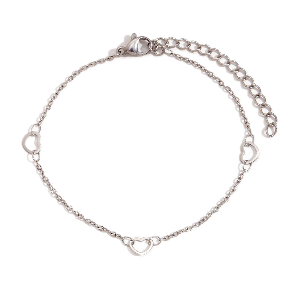 Pulsera Minimalista de Acero Inoxidable Chapado en Oro de 14K con Forma de Corazón para Mujer