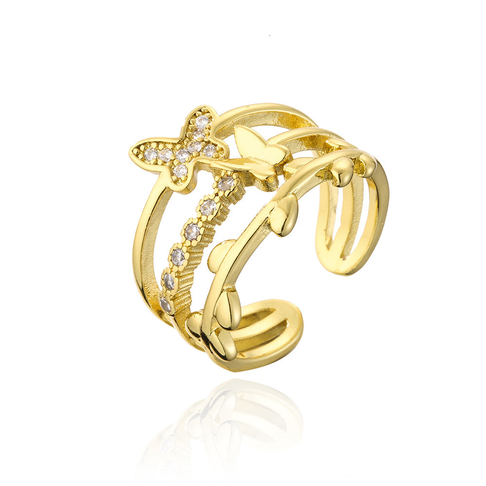 Ins Style 18K Gold Plated Geometric Crown Mom Ring Micro Paved Cubic Zirconia Copper Women Fashion Jewelry