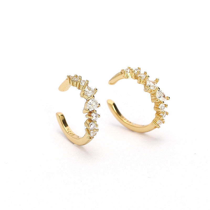 Orecchini a clip da donna in argento sterling 925 placcato, con zirconi cubici, rotondi, geometrici, dolci