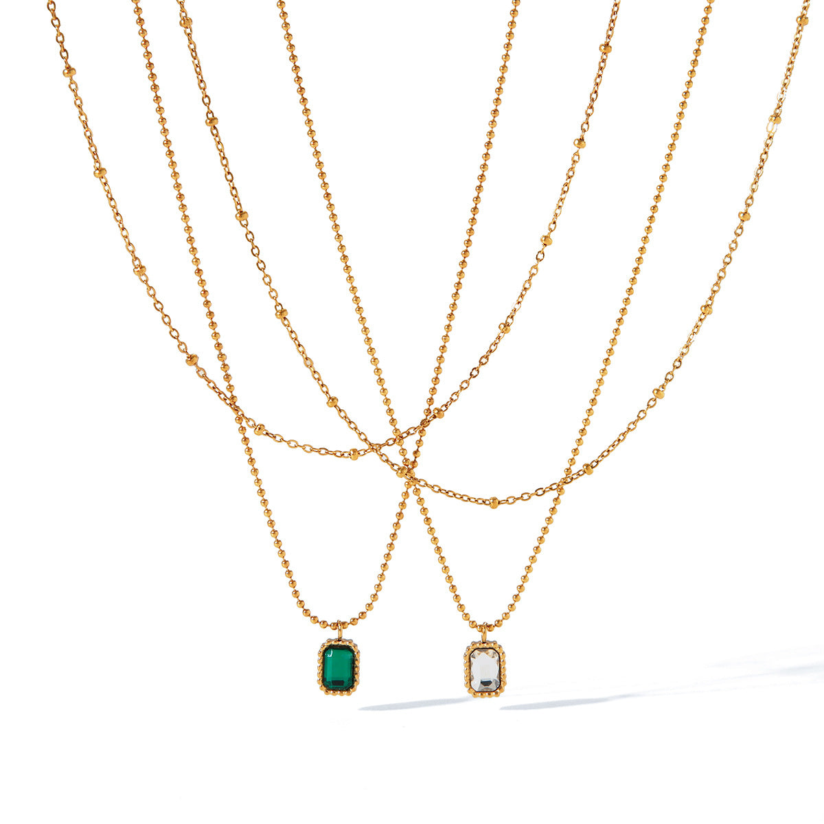 Luxury Geometric 18K Gold Plated Stainless Steel Necklace with Zircon for Women
