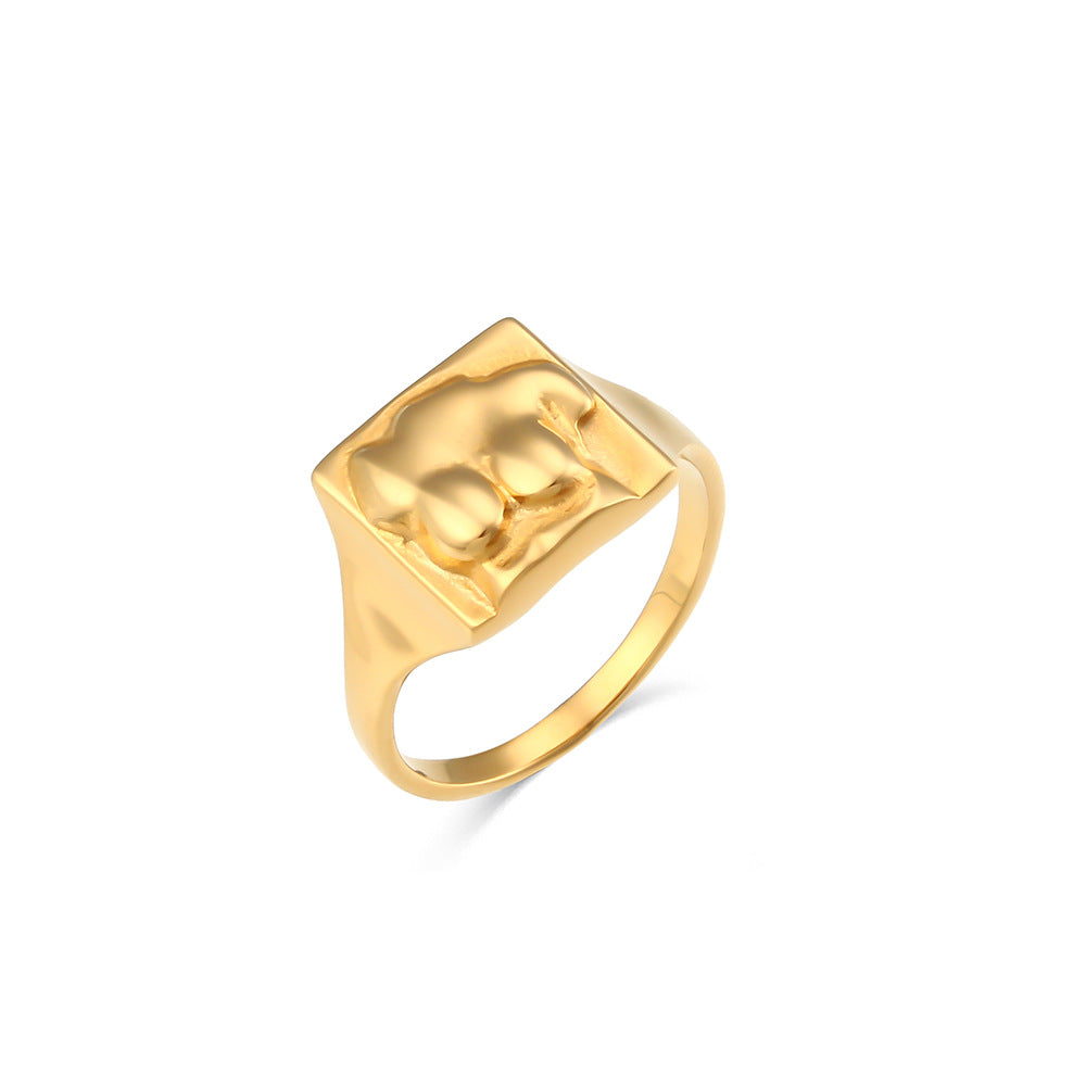 Retro Minimalist Stainless Steel Heart-Shaped Number 111 Ring with White Zirconia Inlay for Women
