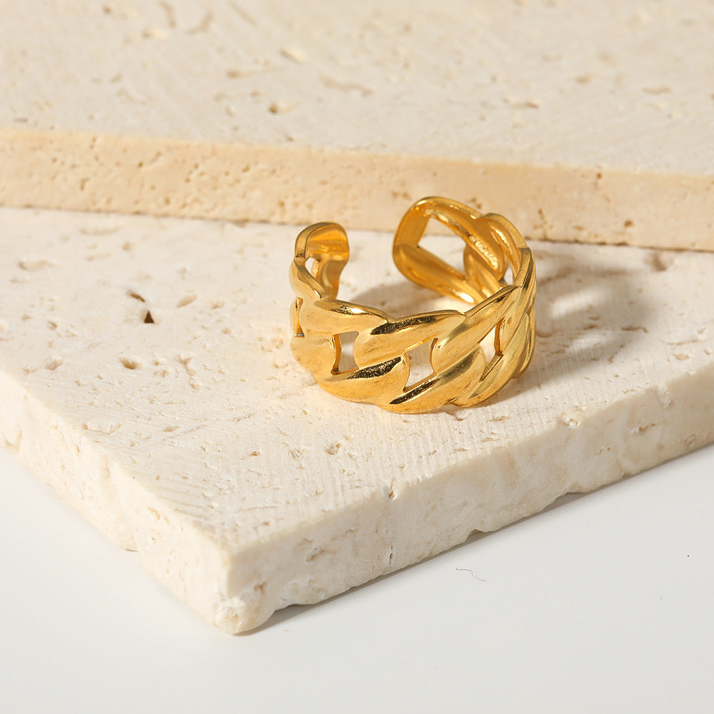 Anello Minimalista Geometrico in Acciaio Inossidabile Placcato Oro 18K Anello alla Moda Regolabile da Donna