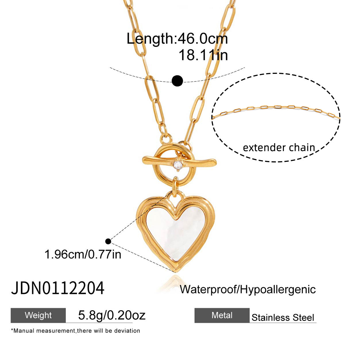 Minimalist Elegant Heart Stainless Steel PVD Necklace for Women