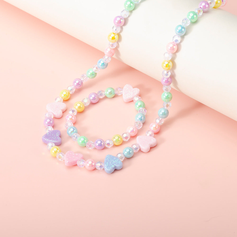 Graziosa collana da bambina con ciondolo a cuore in resina stile principessa e catena di perline colorate, gioielli estivi fatti a mano