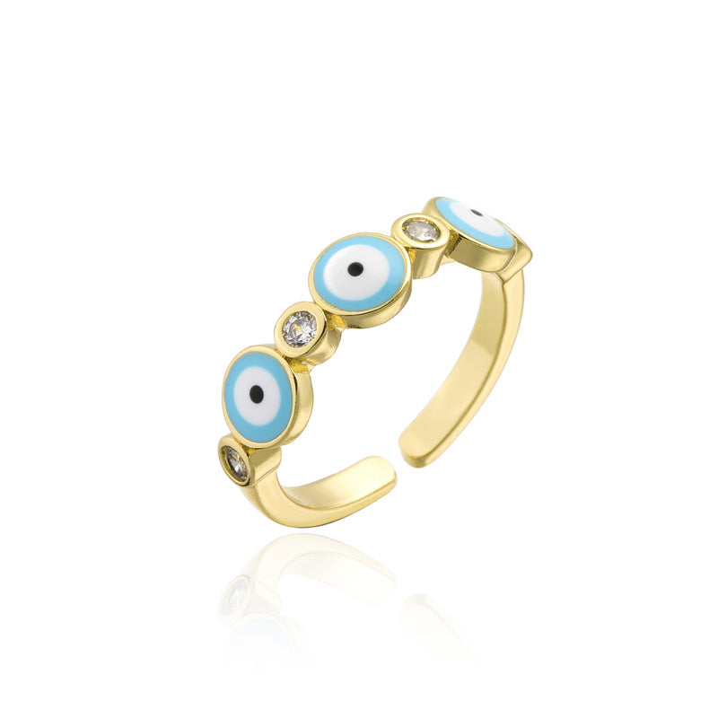 Geometric Drip Oil Brass 18K Gold Plated Cubic Zirconia Ring for Women