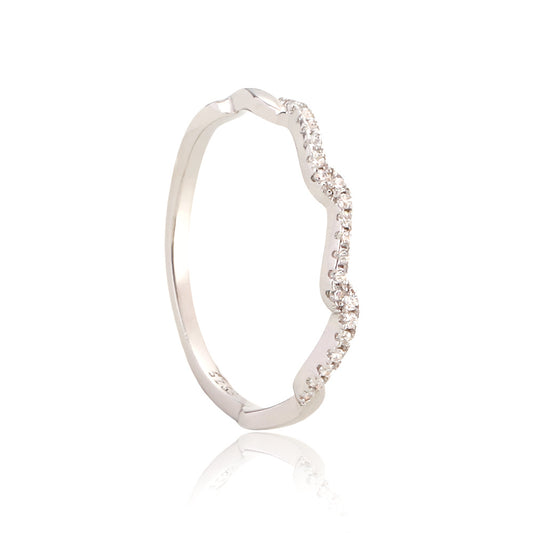 Anillo de Plata Esterlina S925 para Mujer, con Textura Ondulada Geométrica Minimalista, Incrustaciones de Pedrería y Diseño Apilable para Dedo Índice