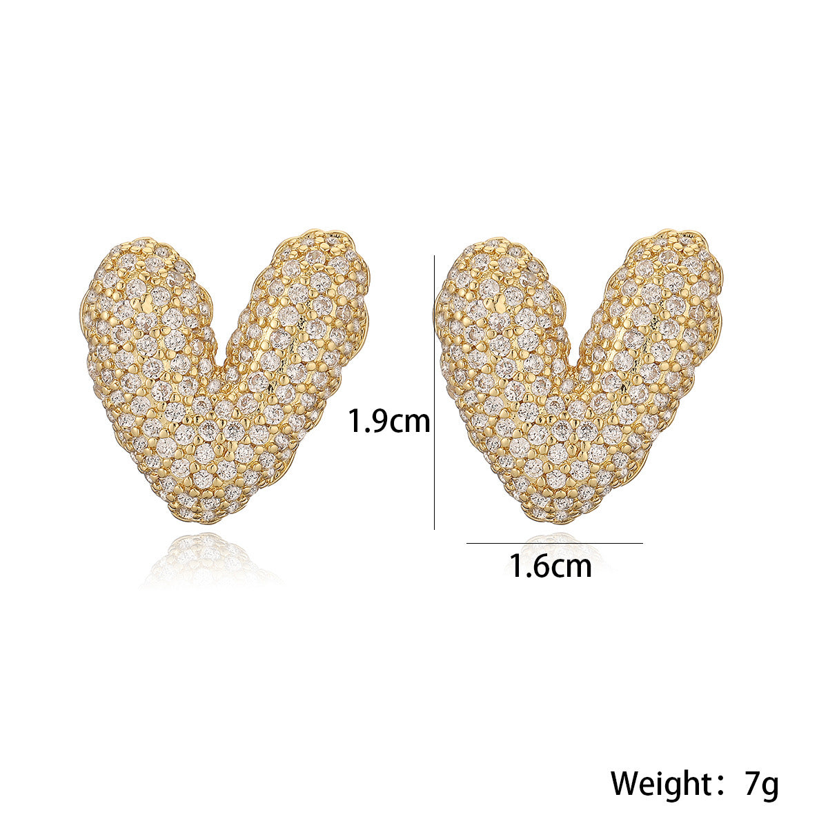 Orecchini minimalisti a cuore in rame con placcatura in oro 18K e zirconi per donna