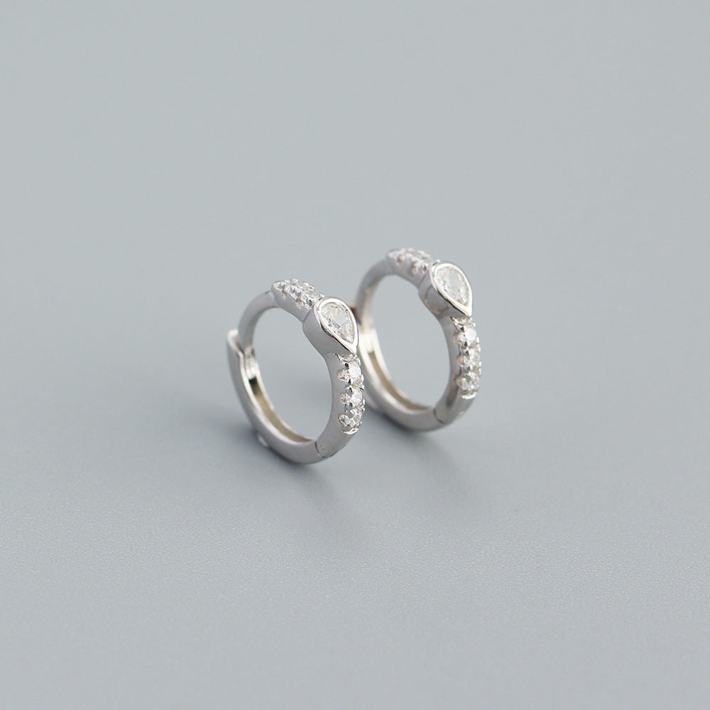 Minimalist Geometric S925 Sterling Silver Hoop Earrings with Rhinestone Inlay for Women