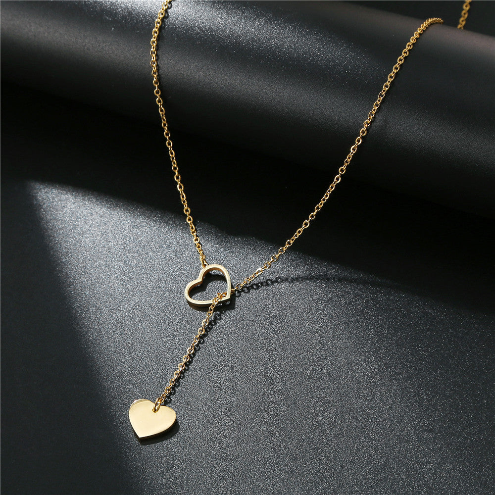 Minimalist Casual Heart Geometric Titanium Steel Plated Pendant Unisex Y-Necklace with Rope Chain