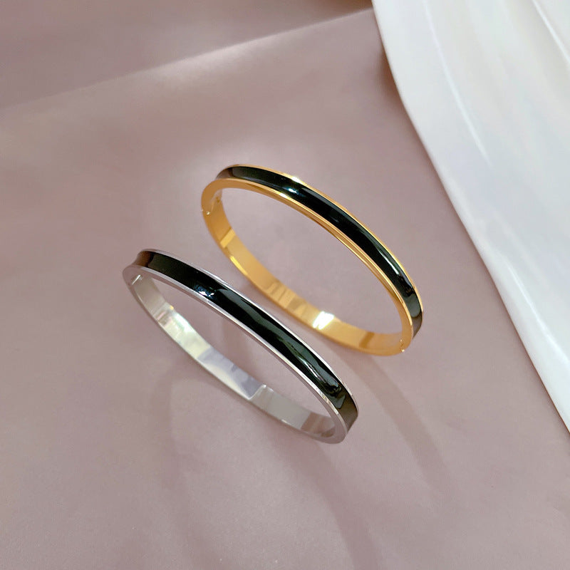 Minimalist Luxury Titanium Steel Bracelet with Enamel Finish for Women Vintage Inspired Stainless Steel Jewelry