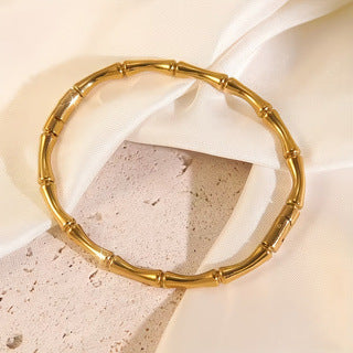Luxury Geometric Bamboo Joint Stainless Steel Drip Oil 18K Gold Plated Bracelet