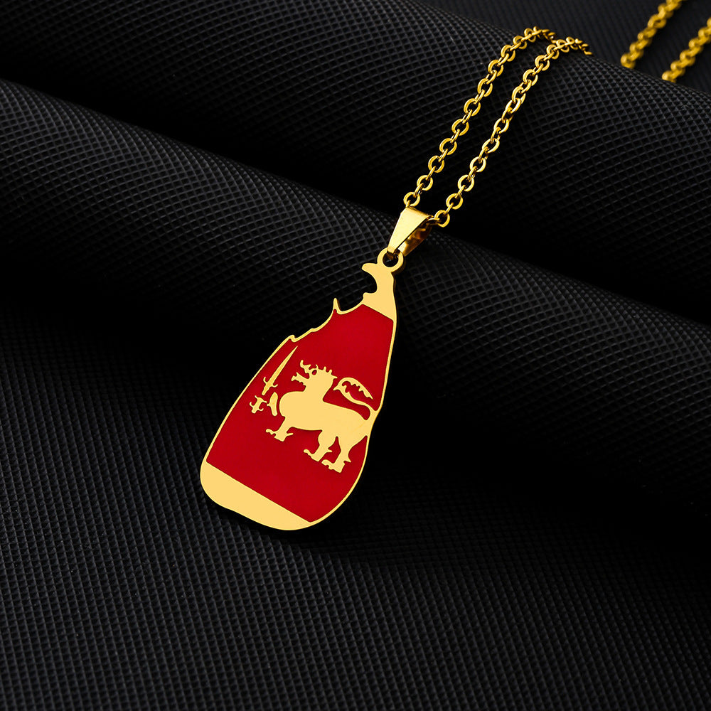 Collar con colgante de mapa de Sri Lanka esmaltado de estilo étnico vintage de acero inoxidable con colgante de acero de titanio en cadena tipo O