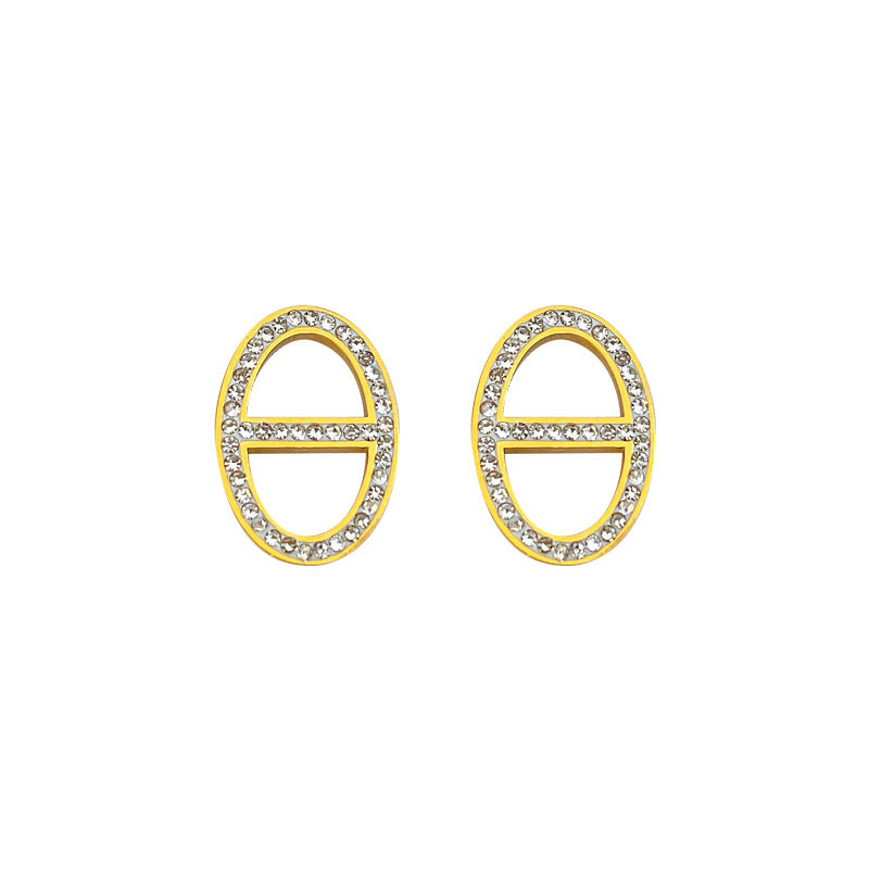 Pendientes de tuerca minimalistas geométricos de acero titanio con incrustaciones de diamantes de imitación para mujer, joyería de oreja de moda en tonos fríos para fiestas