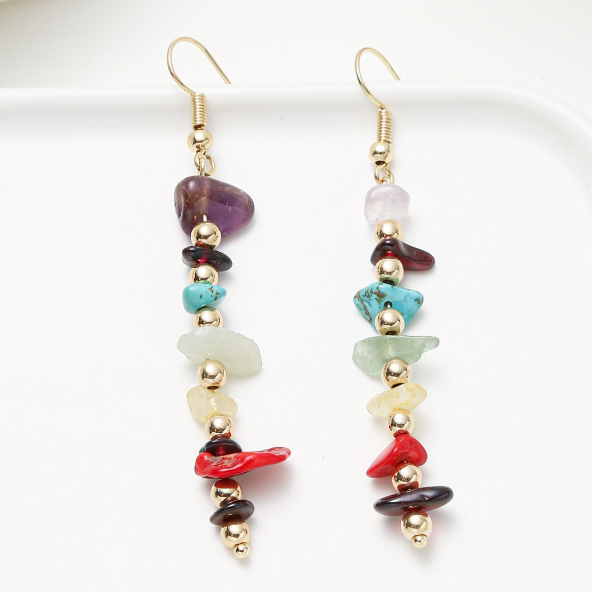 Fashion OL Geometric Alloy Stud Earrings with Micro-Pave Setting of Colorful Natural Stones