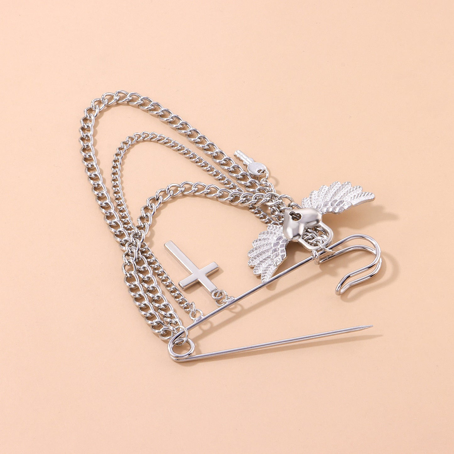 Women's Heart Cross Geometric Alloy Plated Brooch Chain Pin Accessory