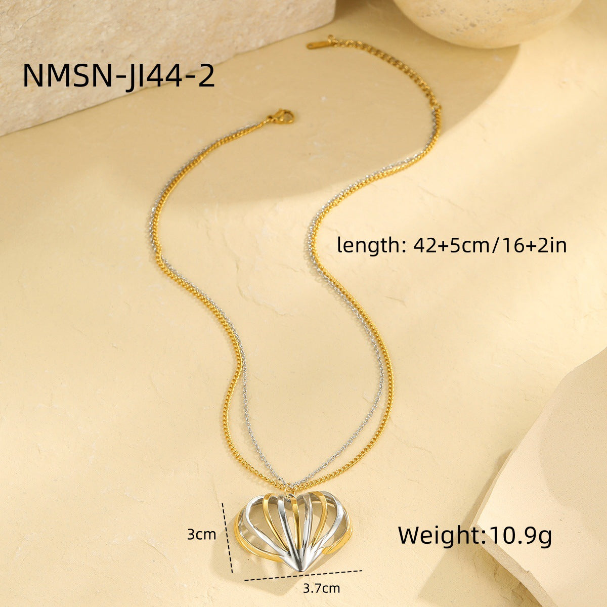 Collana con ciondolo a forma di cuore in acciaio inossidabile placcato oro per donna alla moda