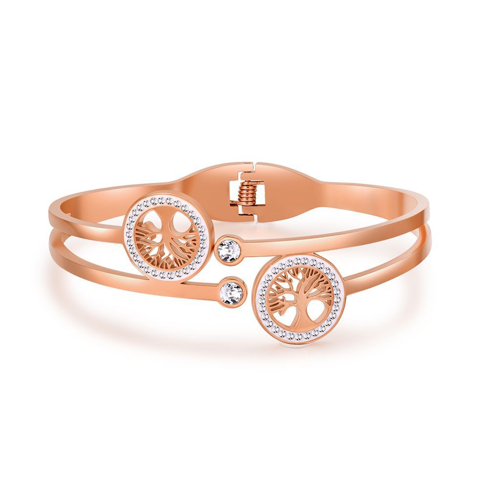 Adjustable Tree of Life Geometric Plated Titanium Steel Bracelet for Women with Leaf Pattern