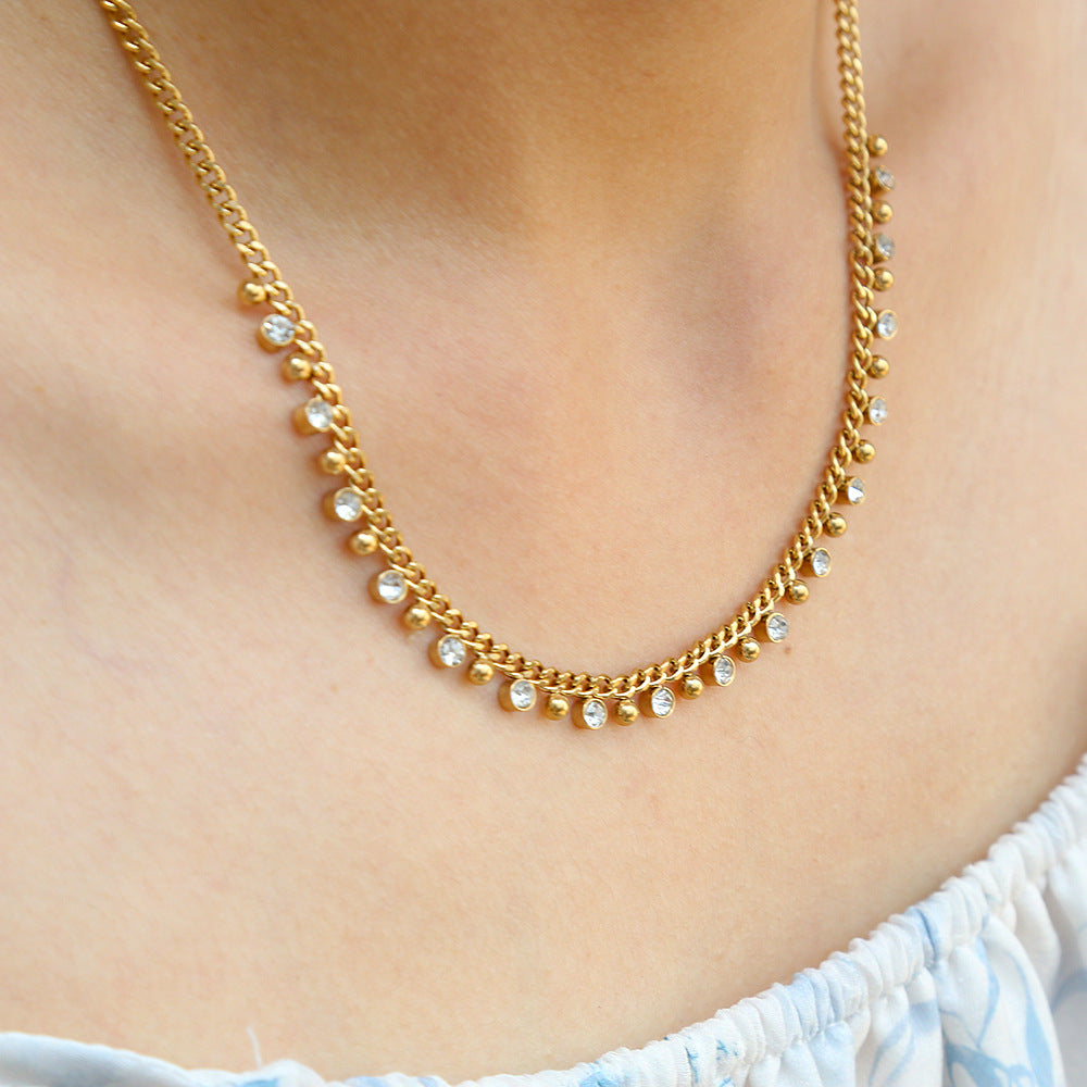 Collana Girocollo Minimalista Geometrica in Acciaio Titanio Placcato con Strass per Donna e Uomo