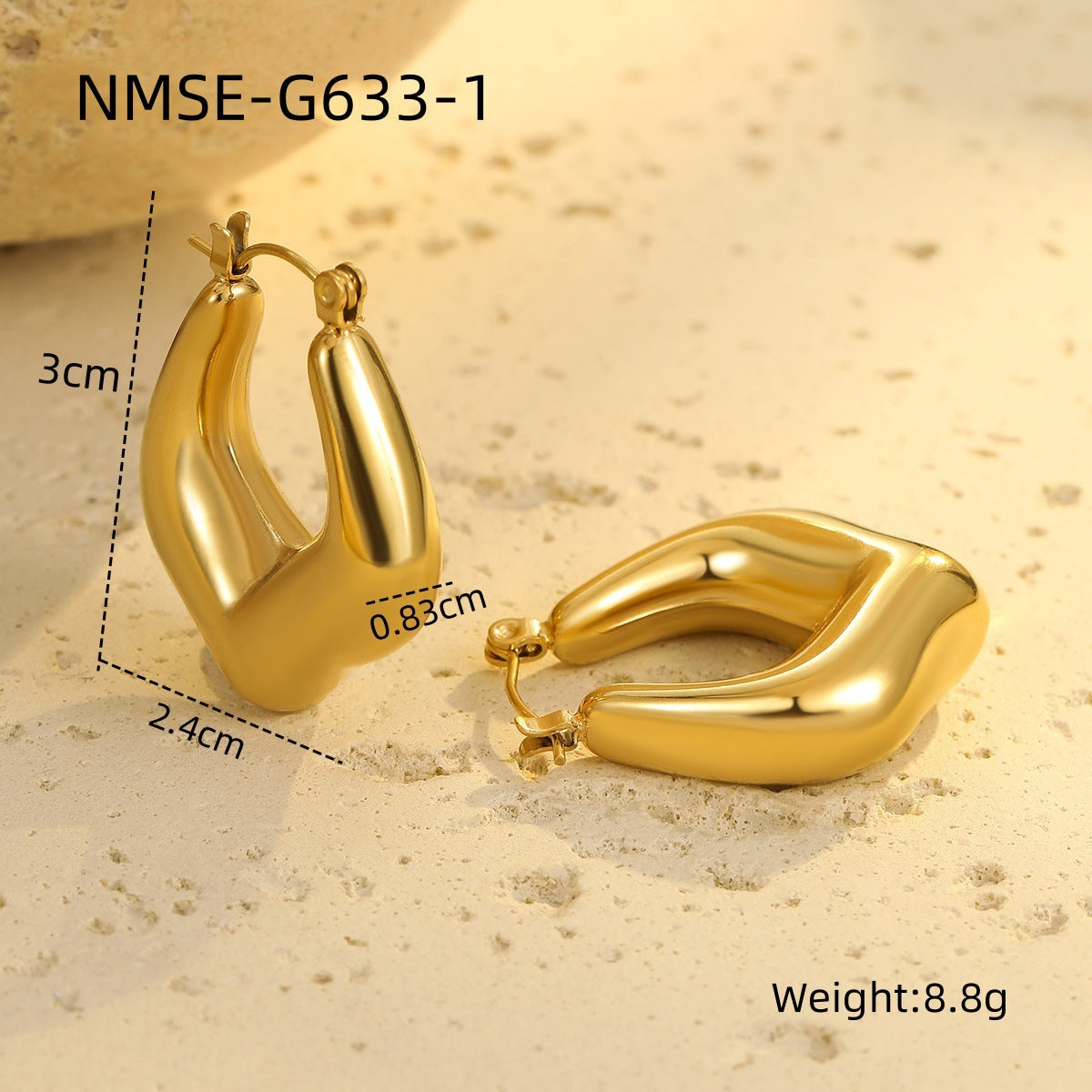 Orecchini da donna in acciaio inossidabile cavi a U in stile vintage con placcatura in oro 18 carati