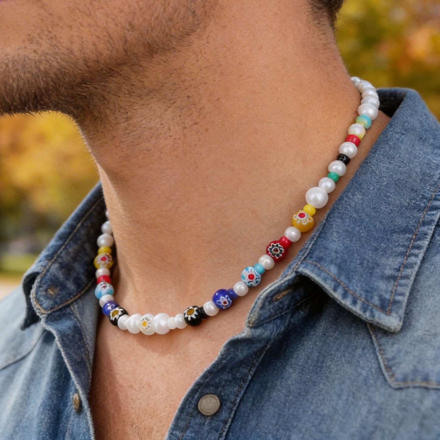 Casual Handmade Geometric Heart Acrylic Necklace with Pearl Inlay for Unisex