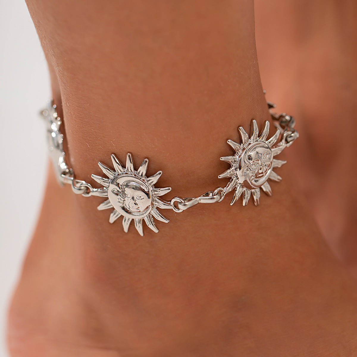 Bohemian Geometric Alloy Anklet with Tassel for Women