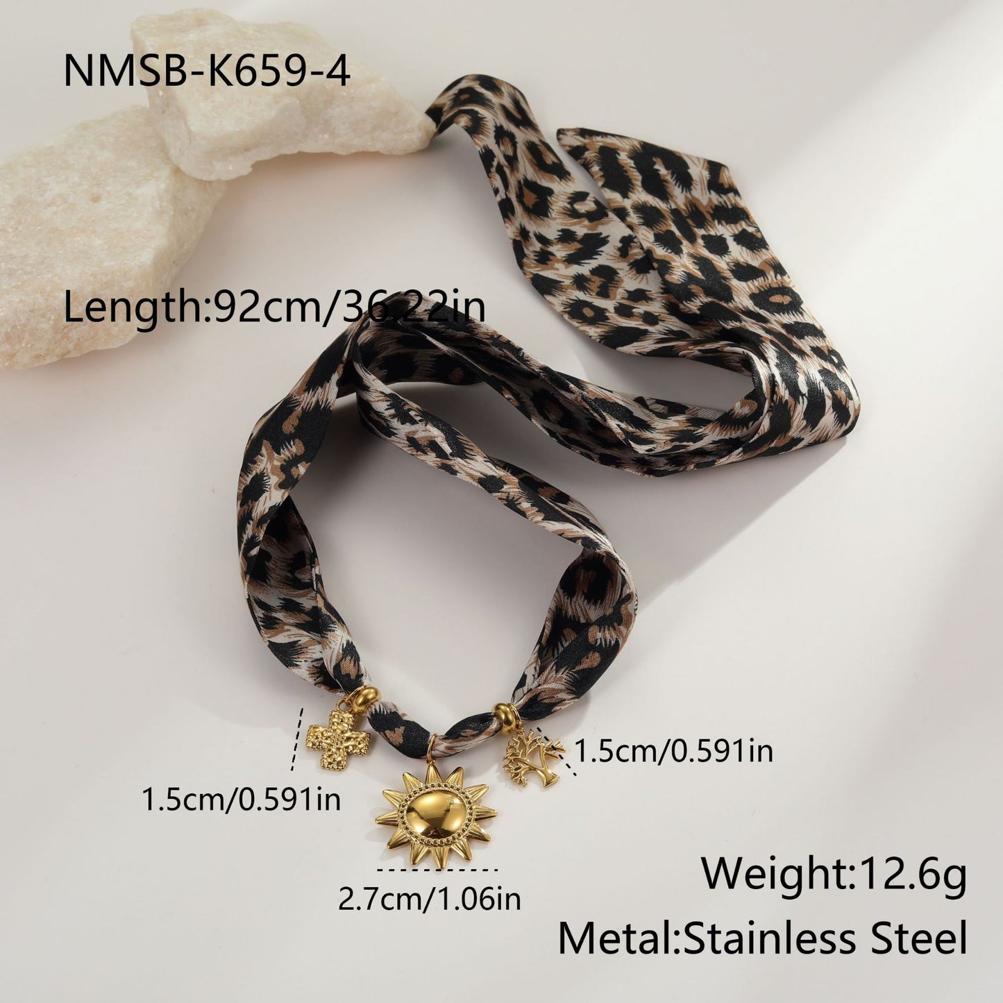 Elegante collar de acero inoxidable con estampado de leopardo geométrico y acabado chapado para mujer