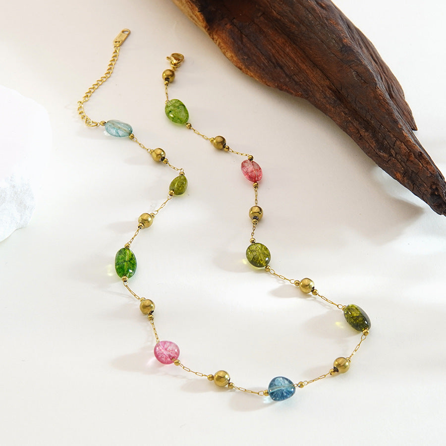 Elegante Conjunto de Collar y Pulsera de Acero Inoxidable con Diseño Geométrico Irregular Bañado en Oro de 18K para Mujer